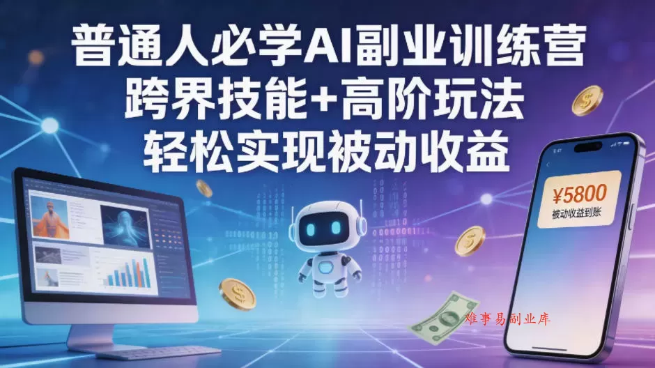 普通人必学AI副业训练营跨界技能+高阶玩法轻松实现被动收益-难事易副业库