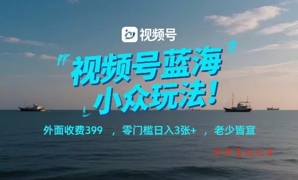 视频号蓝海小众玩法！外面收费399，零门槛日入3张+，老少皆宜-难事易副业库