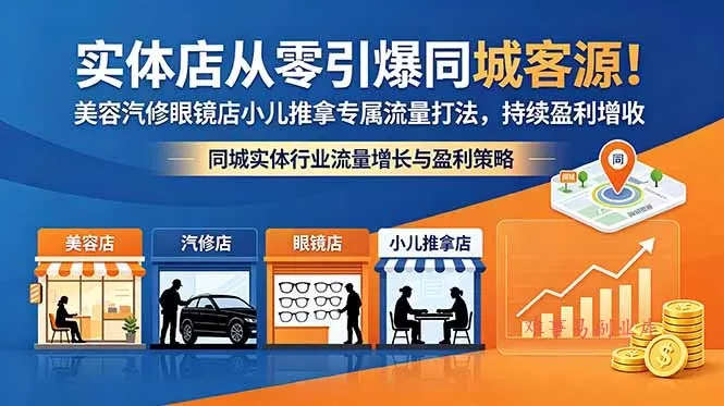 实体店从零引爆同城客源！美容汽修眼镜店小儿推拿专属流量打法，持续盈利增收-难事易副业库