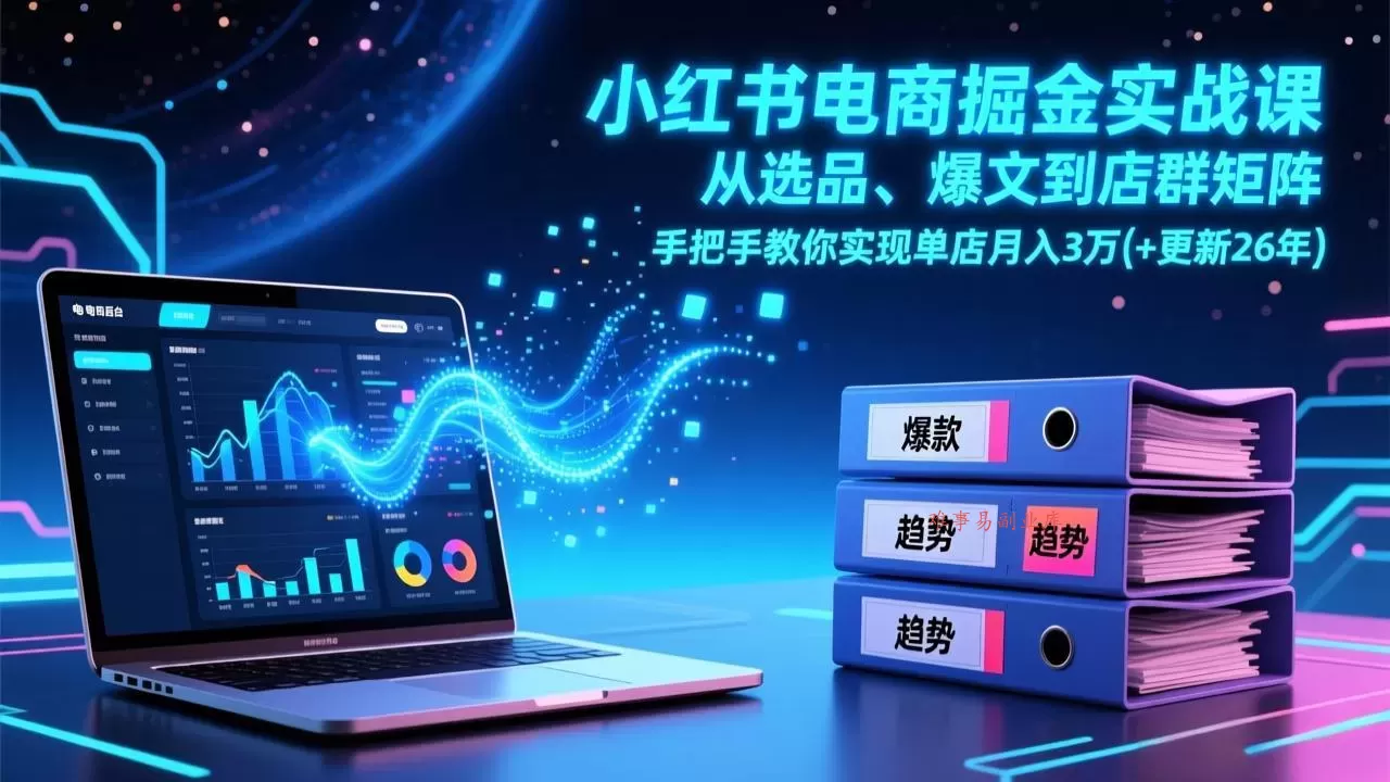 小红书电商掘金实战课，从选品、爆文到店群矩阵，手把手教你实现单店月入3万+(更新26年