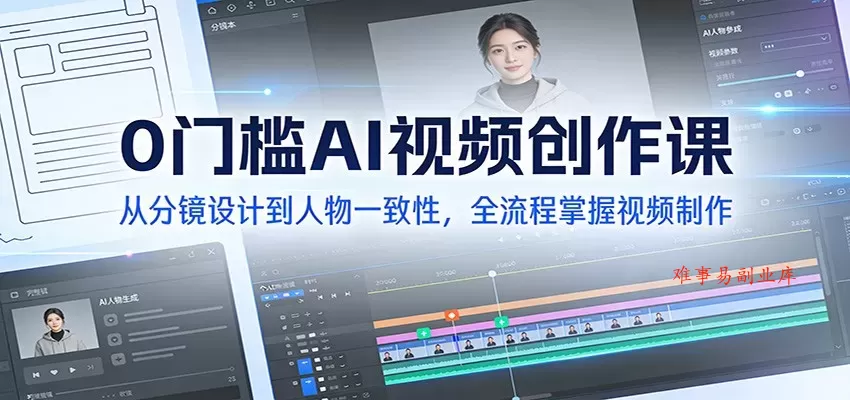 0门槛AI视频创作课：从分镜设计到人物一致性，全流程掌握视频制作-难事易副业库