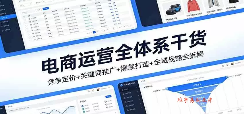电商运营全体系干货，竞争定价+关键词推广+爆款打造+全域战略全拆解-难事易副业库