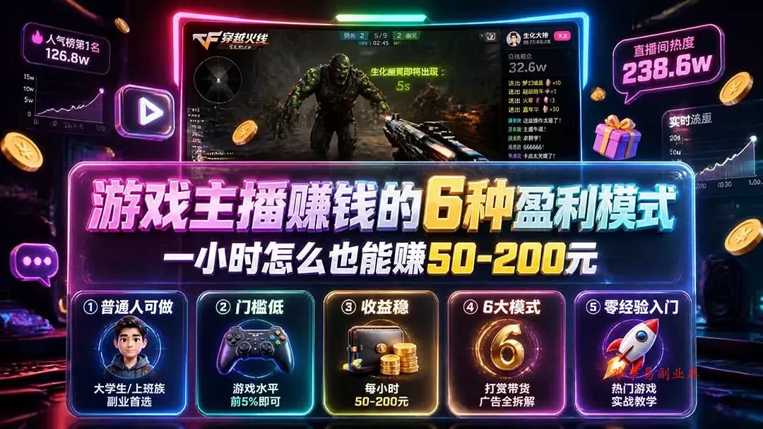 付费文章：游戏主播赚钱的6种盈利模式，一小时怎么也能赚50-200元-难事易副业库