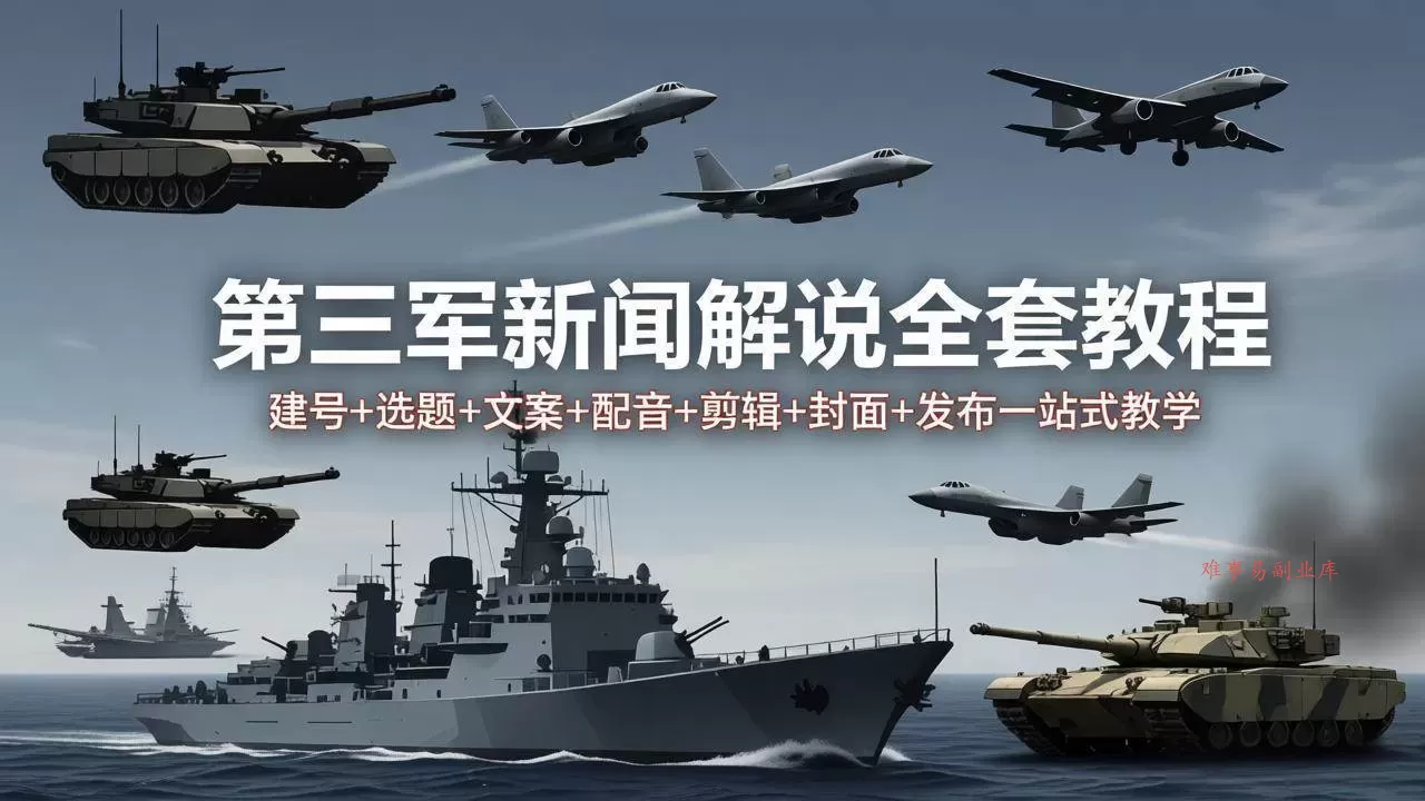 （18081期）第三军迷新闻解说全套教程：建号+选题+文案+配音+剪辑+封面+发布一站式教学-难事易副业库