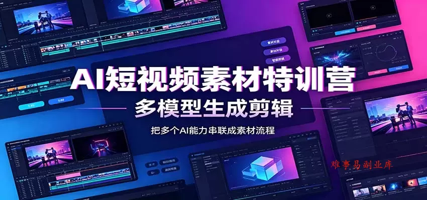 AI短视频素材特训营：Codex本地部署实操，多模型生成剪辑，爆量素材挖掘教学-难事易副业库
