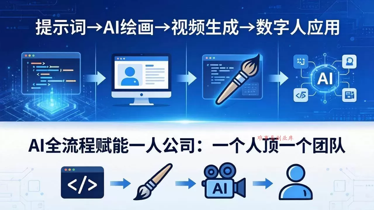 (18265期)AI全流程赋能一人公司:提示词、绘画、视频、数字人、编程,一个人顶一个团队-难事易副业库