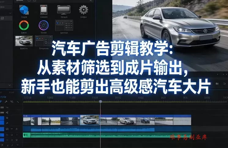 汽车广告剪辑教学：从素材筛选到成片输出，新手也能剪出高级感汽车大片-难事易副业库