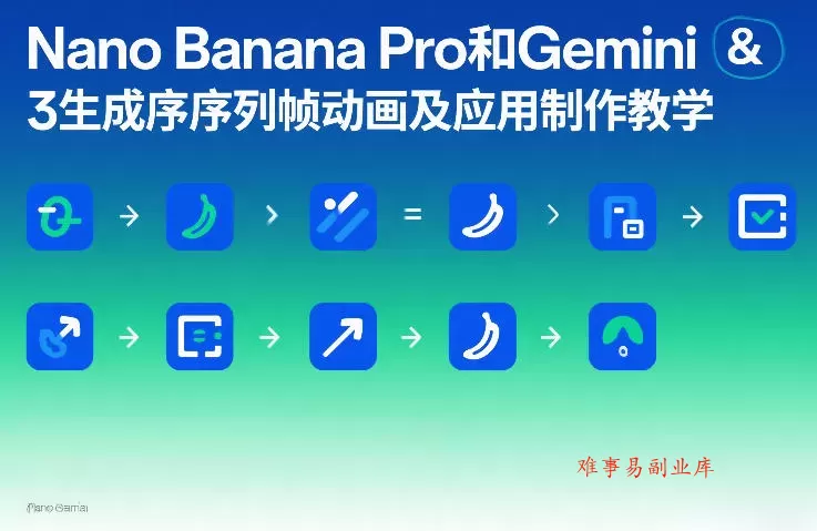 Nano Banana Pro和Gemini 3生成序列帧动画及应用制作教学-难事易副业库