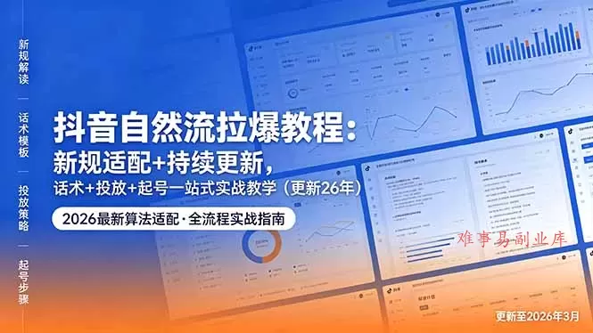 抖音自然流拉爆教程：新规适配+持续更新，话术+投放+起号一站式实战教学(更新26年5月11-难事易副业库
