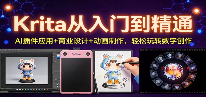 Krita从入门到精通：AI插件应用+商业设计+动画制作，轻松玩转数字创作-难事易副业库
