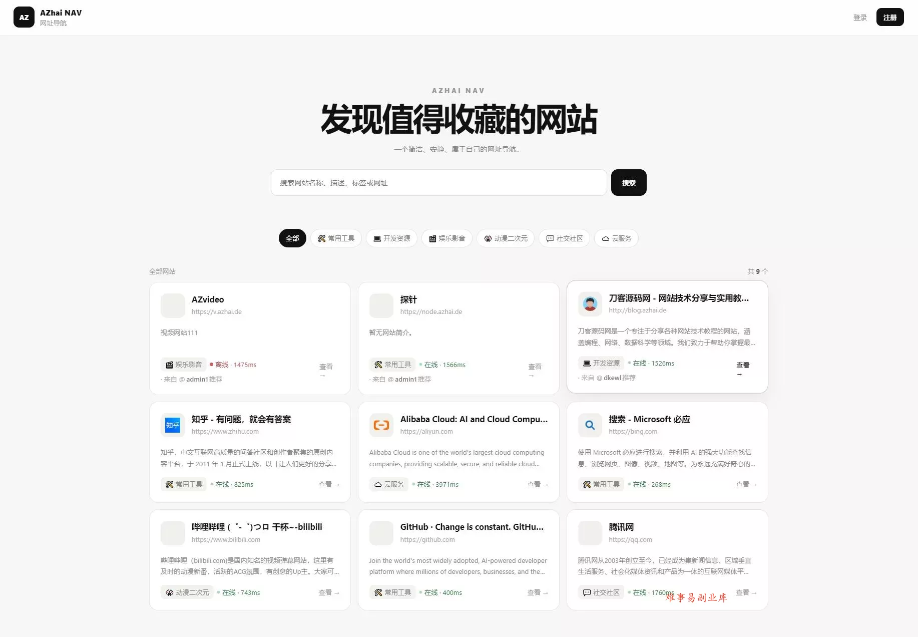 阿宅NAV个人导航轻量级网站-难事易副业库