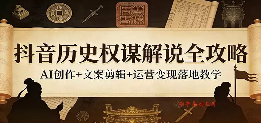 抖音历史权谋解说全攻略：AI创作+文案剪辑+运营变现落地教学-难事易副业库