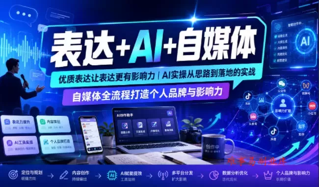 表达+AI+自媒体，优质表达让表达更有影响力|AI实操从思路到落地的实战|自媒体全流程打造个人品牌与影响力-难事易副业库