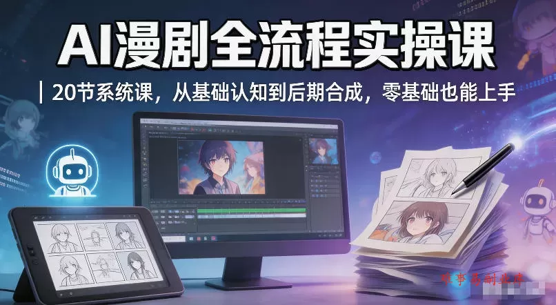 AI漫剧全流程实操课｜20节系统课，从基础认知到后期合成，零基础也能上手-难事易副业库