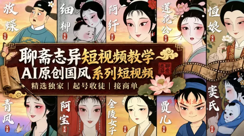 聊斋志异短视频教学,AI原创国风系列短视频,精选独家丨起号收徒丨接商单 聊斋志异短视频教学,AI原创国风系列短视频,精选独家丨起号收徒丨接商单