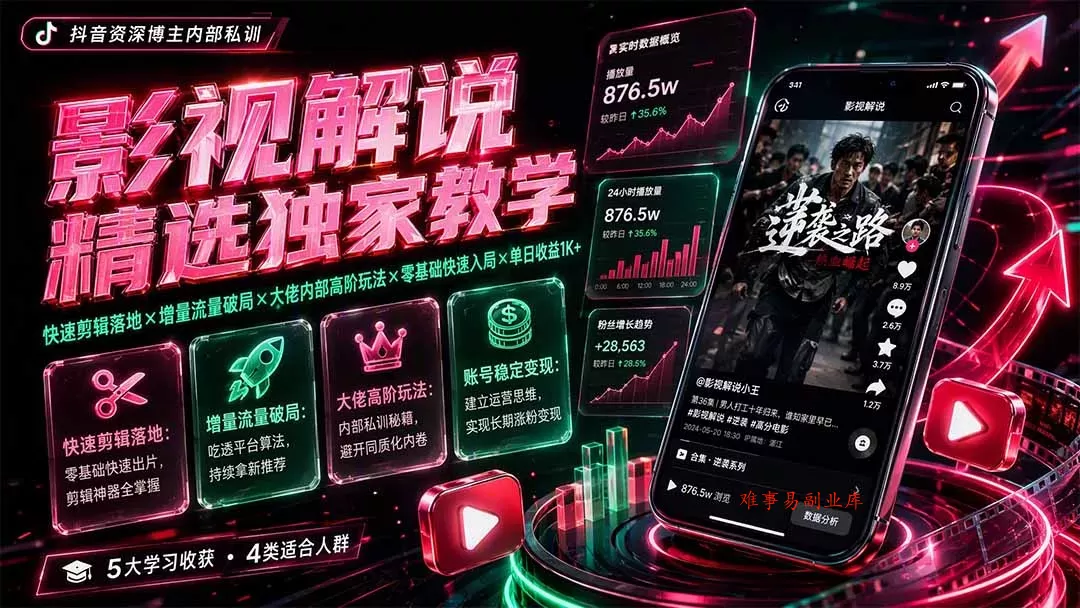 影视解说精选独家教学:快速剪辑落地×增量流量破局×大佬内部高阶玩法×零基础快速入局×单日收益1K+ 影视解说精选独家教学:快速剪辑落地×增量流量破局×大佬内部高阶玩法×零基础快速入局×单日收益1K+