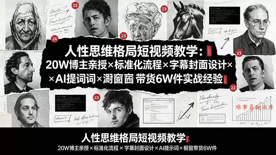 （19538期）人性思维格局短视频教学：20W博主亲授×标准化流程×字幕封面设计×AI提示词×橱窗带货6W件实战经验-难事易副业库