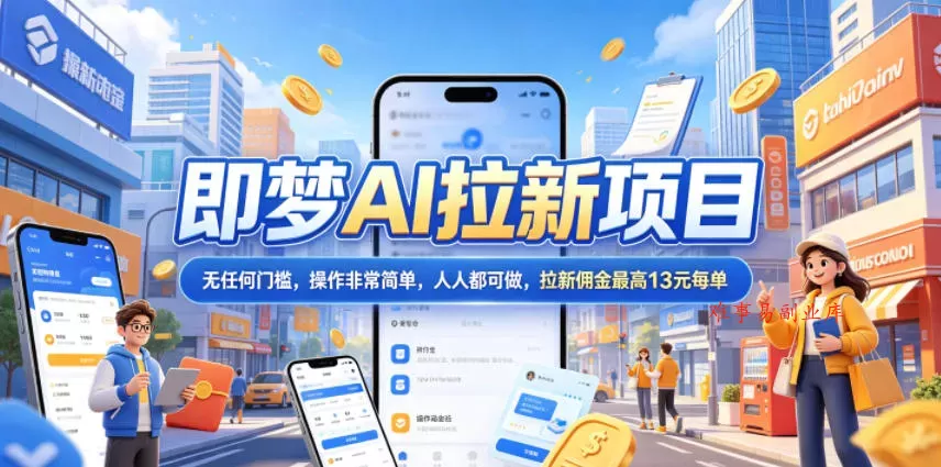 2026年即梦AI拉新项目最新玩法，无任何门槛，操作非常简单，人人都可做，拉新佣金最高13米每单(更新07月25日)-难事易副业库