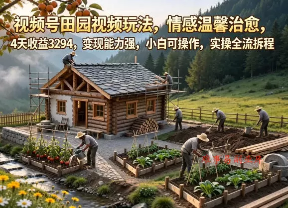 视频号田园视频玩法，情感温馨治愈，4天收益3294，变现能力强，小白可操作，实操全流程拆解-难事易副业库