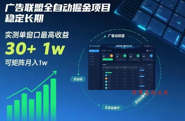 广告联盟全自动掘金项目，稳定长期，实测单窗口最高收益30+，可矩阵月入1w+【揭秘】-难事易副业库