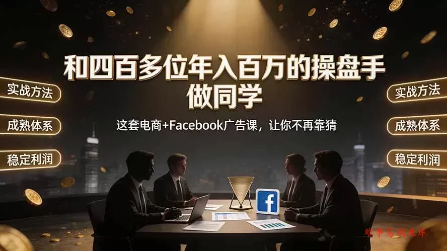 （19592期）和四百多位年入百万的操盘手做同学——这套电商+Facebook广告课，让你不再靠猜【原创双语字幕】-难事易副业库