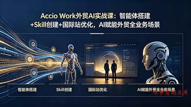 Accio Work外贸AI实战课:智能体搭建+Skill创建+国际站优化,AI赋能外贸全业务场景 Accio Work外贸AI实战课:智能体搭建+Skill创建+国际站优化,AI赋能外贸全业务场景