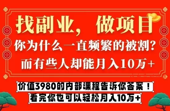 价值3980的网创内部课程，告诉你互联网创业月入10个W的秘密【揭秘】-难事易副业库