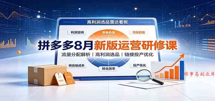 拼多多8月新版运营研修课：流量分配解析，高利润选品，链接投产优化-难事易副业库
