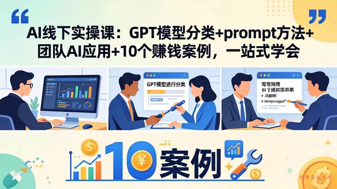 （18017期）AI线下实操课：GPT模型分类+prompt方法+团队AI应用+10个赚钱案例，一站式学会-难事易副业库