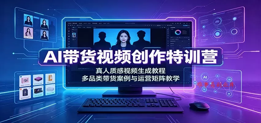 AI带货视频创作特训营：真人质感视频生成教程，多品类带货案例与运营矩阵教学-难事易副业库