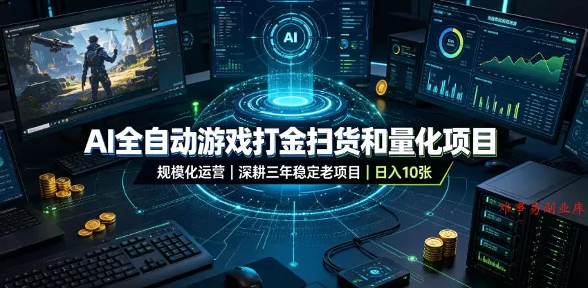 AI全自动游戏打金扫货和量化项目，规模化运营日入10张，深耕三年稳定老项目！【揭秘】-难事易副业库