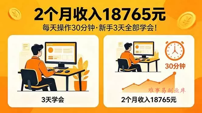 （18221期）2个月收入18765元，每天操作30分钟，2026年升级版Ai项目！-难事易副业库