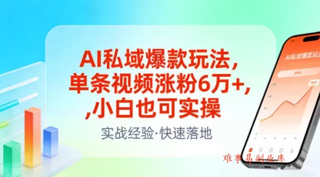 AI私域爆款玩法，单条视频涨粉6W+，小白也可实操-难事易副业库