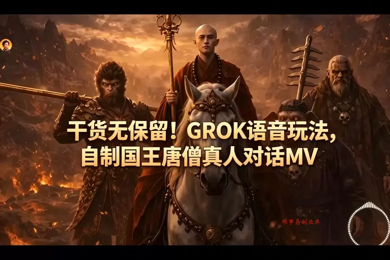 干货无保留！GROK语音玩法，自制国王唐僧真人对话MV-难事易副业库