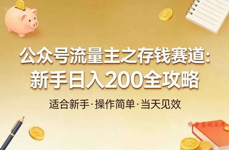 公众号流量主之存钱赛道，贴合当下需求，适合新手，一天收益2张-难事易副业库