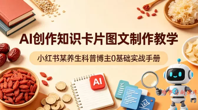 AI创作知识卡片图文制作教学，小红书某养生科普博主0基础实战手册-难事易副业库