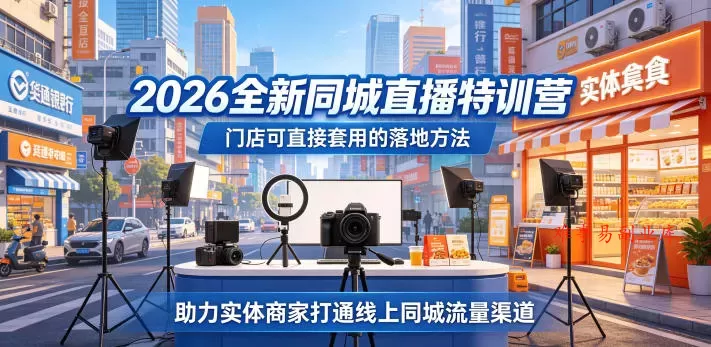 2026全新同城直播特训营，门店可直接套用的落地方法，助力实体商家打通线上同城流量渠道-难事易副业库