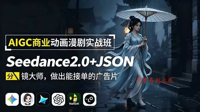 AIGC商业动画漫剧实战班：Seedance2.0+JSON分镜大师，做出能接单的广告片-难事易副业库