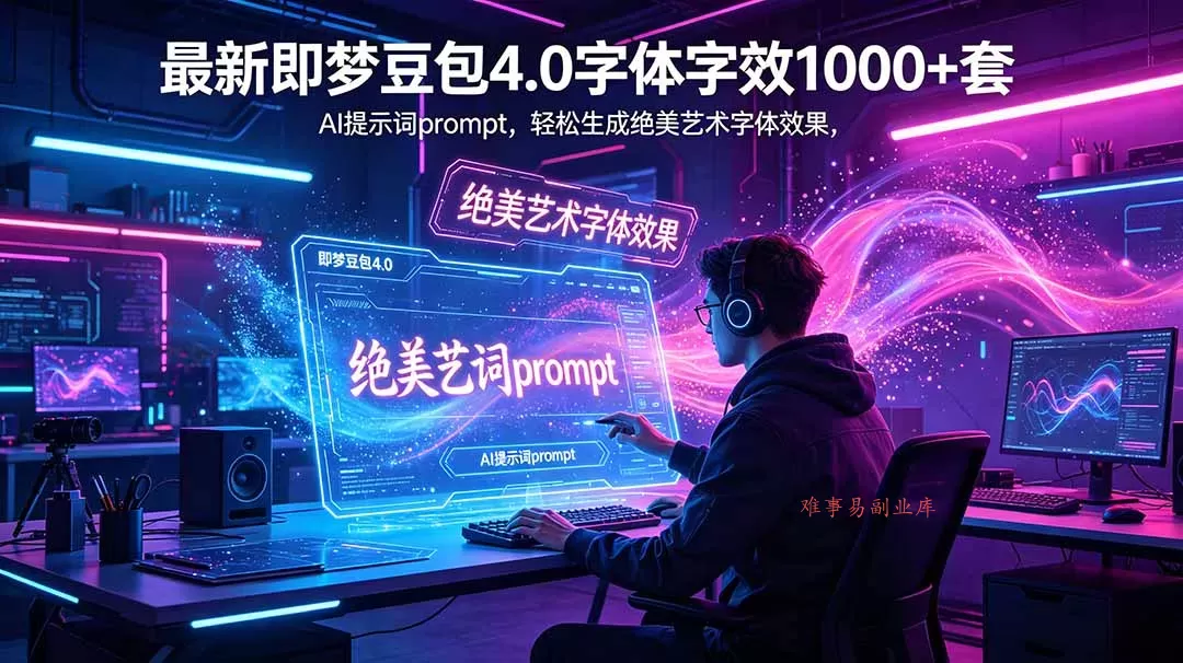 最新即梦豆包4.0字体字效1000+套，AI提示词prompt，轻松生成绝美艺术字体效果