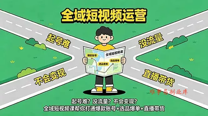 起号难？没流量？不会变现？全域短视频课帮你打通爆款账号+选品爆单+直播带货-难事易副业库