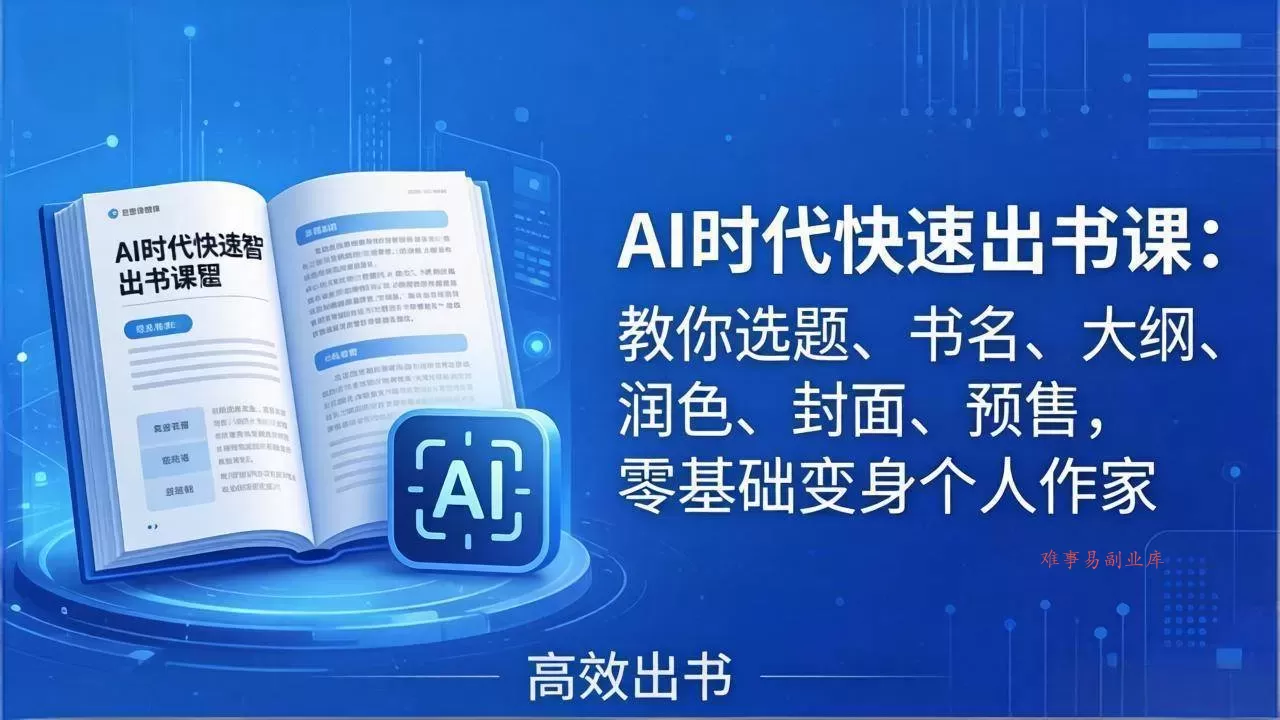 （17865期）AI时代7天闪电出书课：教你选题、书名、大纲、润色、封面、预售，零基础变身个人作家