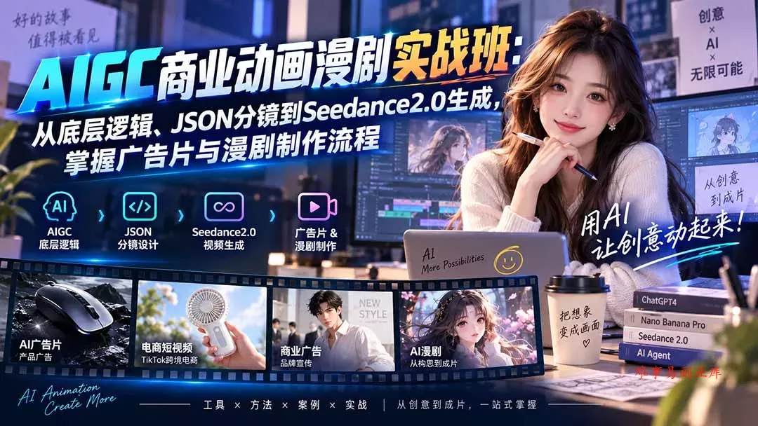 AIGC商业动画漫剧实战班-更新：从底层逻辑、JSON分镜到Seedance2.0生成，掌握广告片与漫剧制作流程-难事易副业库