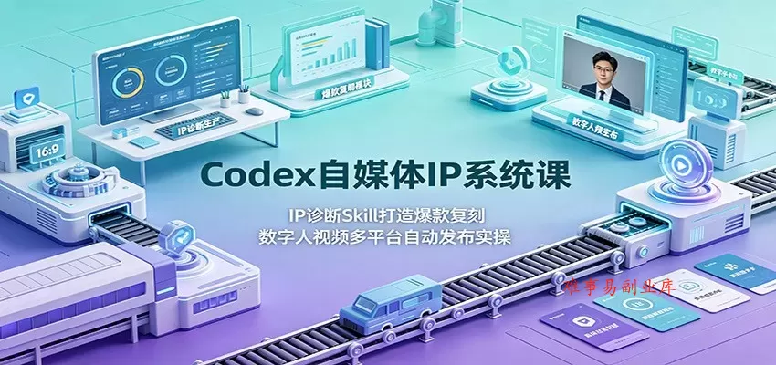 Codex自媒体IP系统课：IP诊断Skill打造爆款复刻，数字人视频多平台自动发布实操-难事易副业库