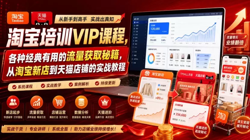 淘宝培训VIP课程，各种经典有用的流量获取秘籍，从淘宝新店到天猫店铺的实战教程（更新7月）-难事易副业库