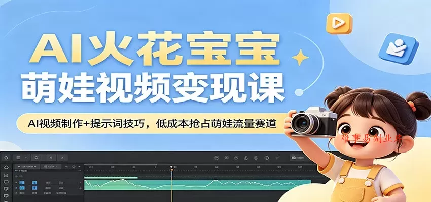 AI火花宝宝萌娃视频变现课：AI视频制作+提示词技巧，低成本抢占萌娃流量赛道-难事易副业库