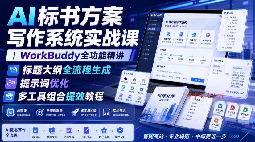 AI标书方案写作系统实战课｜WorkBuddy全功能精讲・标题大纲全流程生成・提示词优化・多工具组合提效教程-难事易副业库