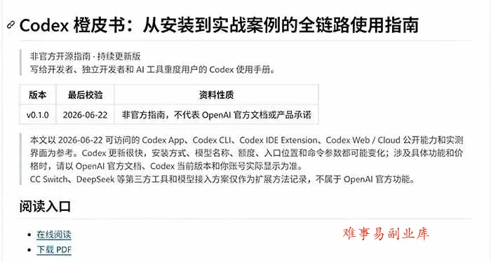 （19056期）Codex橙皮书简直YYDS，非官方开源的Codex全链路指南，轻松搞定AI编程入门到实战【文档】