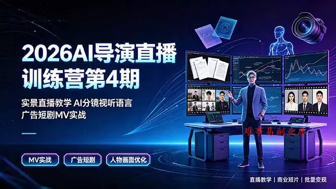 2026AI导演直播训练营第4期,实景直播教学AI分镜视听语言,广告短剧MV实战,解决人物画面崩坏痛点 2026AI导演直播训练营第4期,实景直播教学AI分镜视听语言,广告短剧MV实战,解决人物画面崩坏痛点