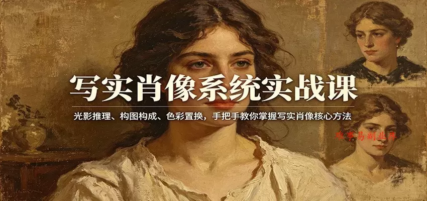 写实肖像系统实战课：光影推理、构图构成、色彩置换，手把手教你掌握写实肖像核心方法-难事易副业库
