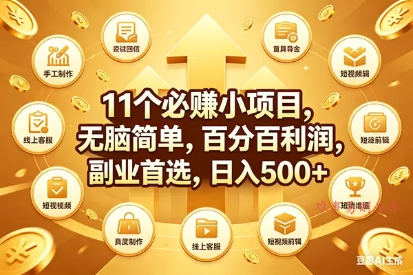 (18025期)11个必赚钱小项目,百分百有利润,无脑简单,副业首选,日入500+-难事易副业库